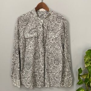 Tory Burch long sleeve doodle button down shirt.
